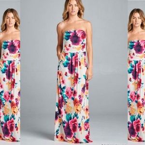 NWOT Beautiful Watercolor Floral Strapless Maxi
